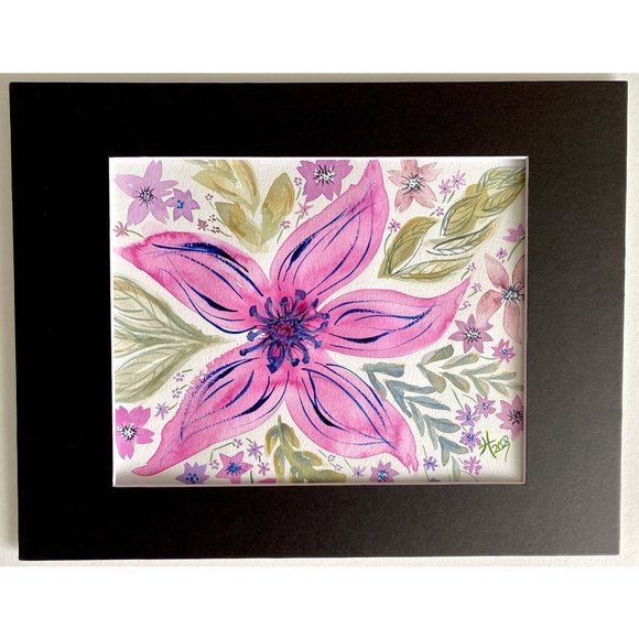 Happily Pink - Original Wall Art Handmade Watercolor Flower Artist Signed Painti - Picture 3 of 10